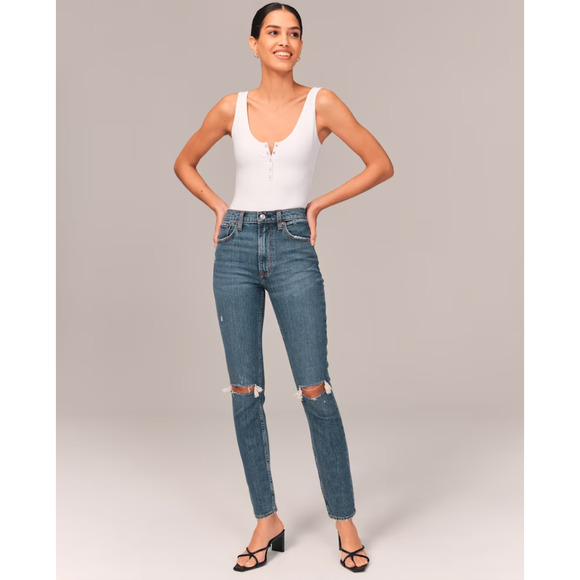 Abercrombie & Fitch Denim - Abercrombie & Fitch High Rise Skinny Jeans Dark Distressed 30